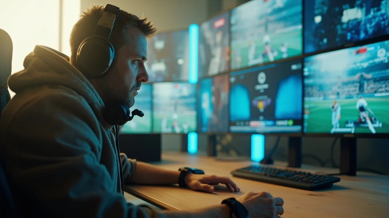Tournament broadcast on a desktop monitor, illustrative