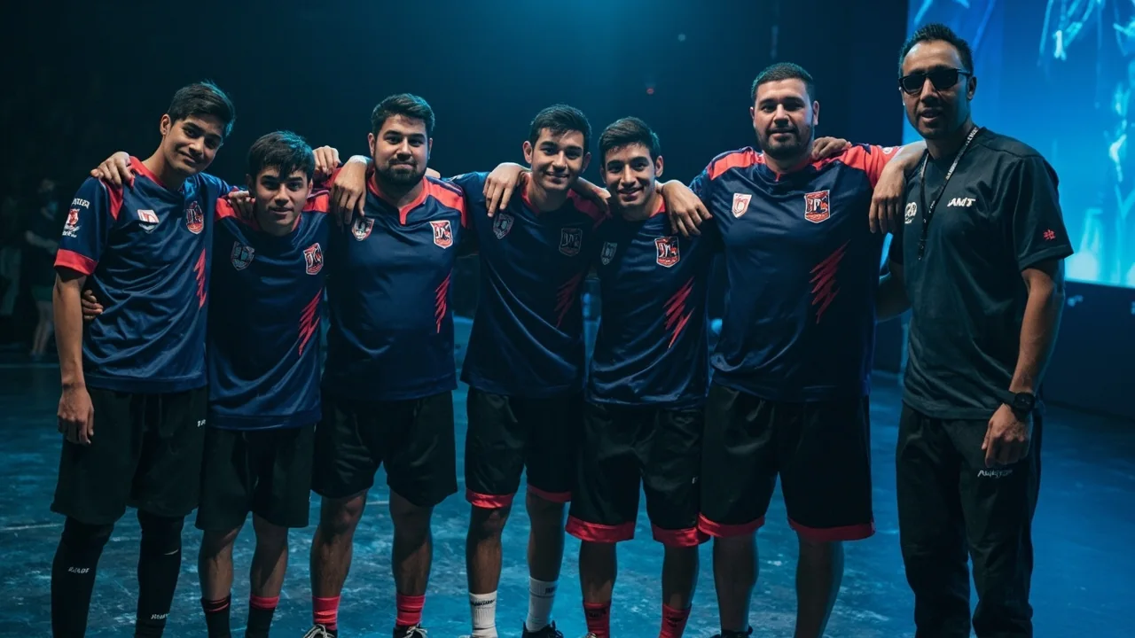 Team roster at a competitive gaming stage, illustrative