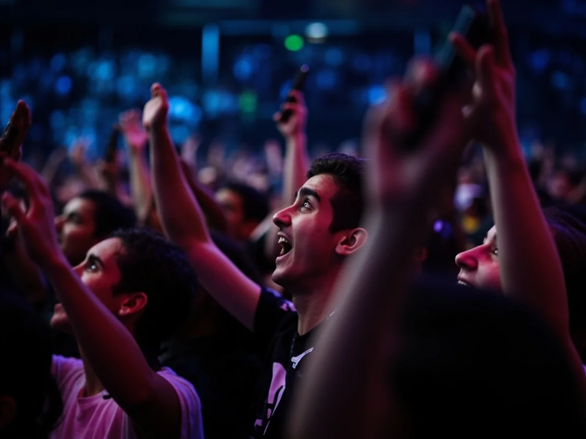 Arena crowd at a competitive grand final, illustrative